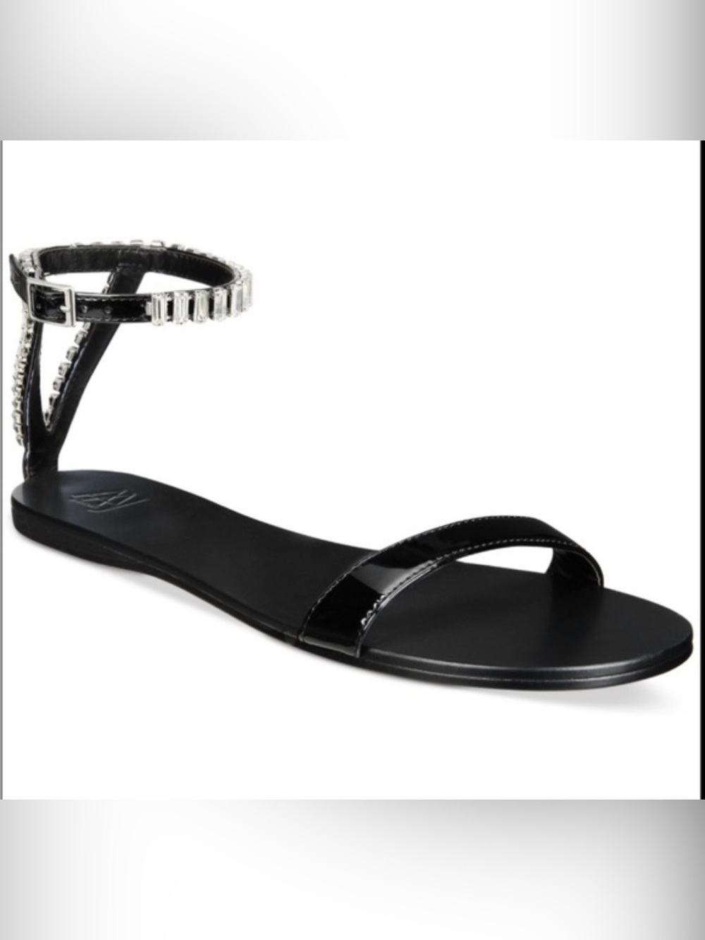 AAJ  BY AMINAH Black Crystal-Ankle Flat Sandals size 7.5